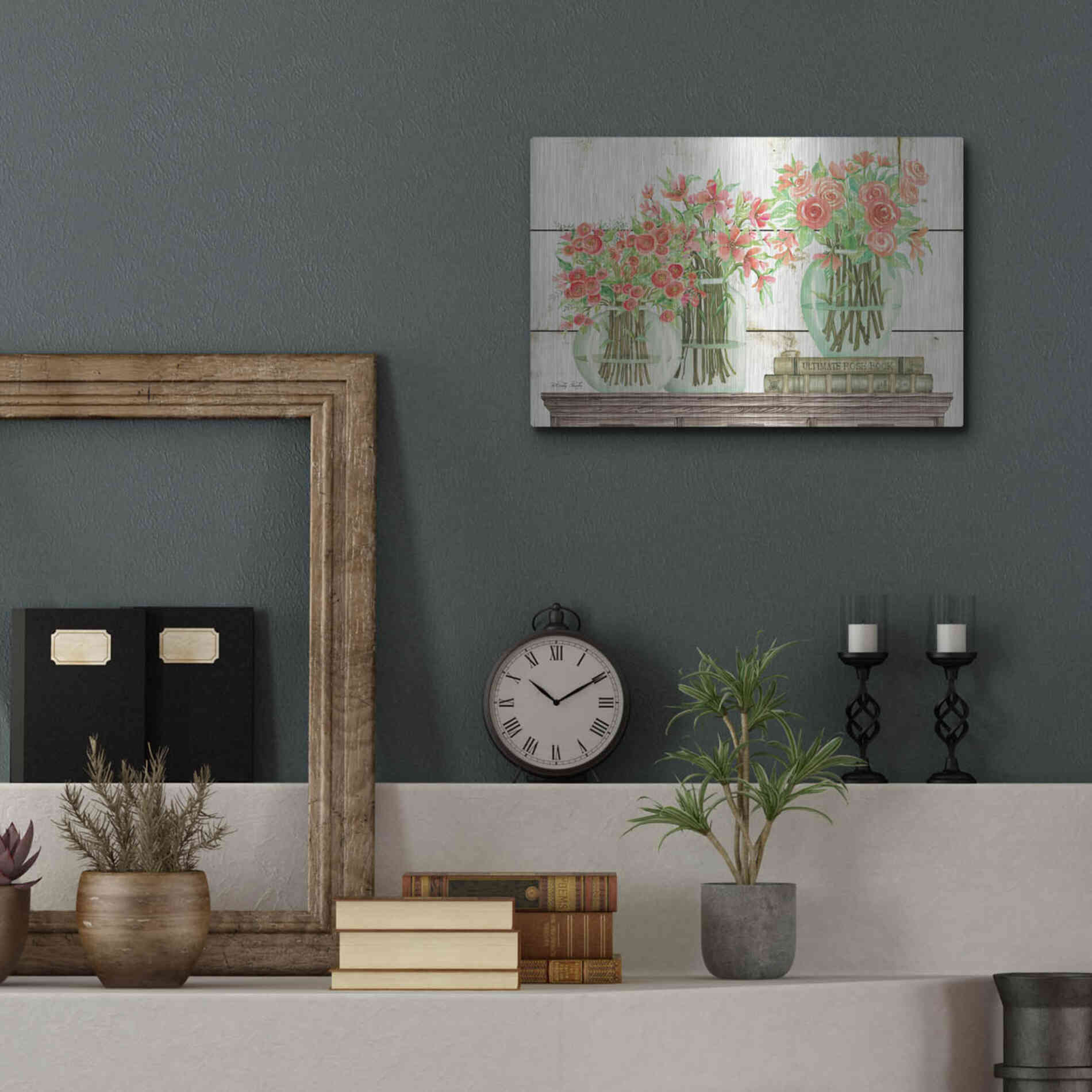 Luxe Metal Art 'Trio of Flowers' by Cindy Jacobs, Metal Wall Art,16x12