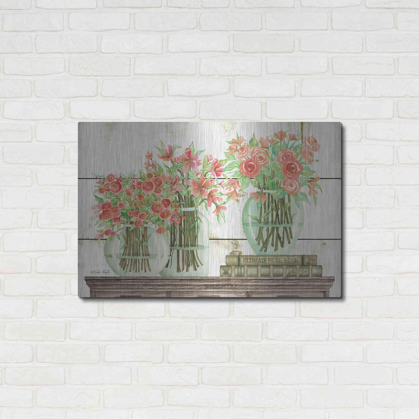 Luxe Metal Art 'Trio of Flowers' by Cindy Jacobs, Metal Wall Art,36x24