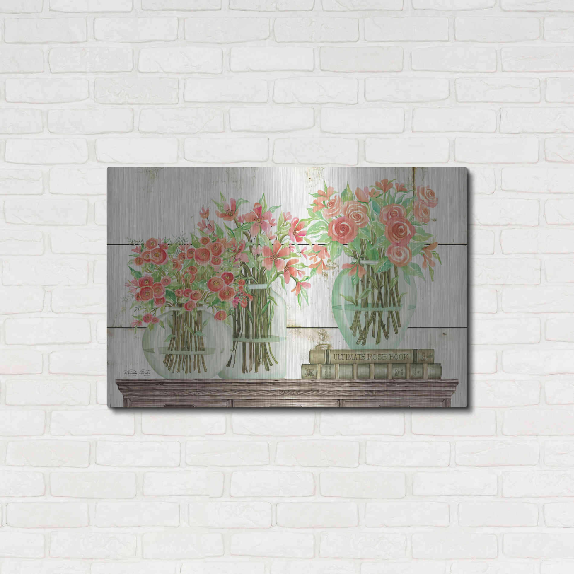 Luxe Metal Art 'Trio of Flowers' by Cindy Jacobs, Metal Wall Art,36x24