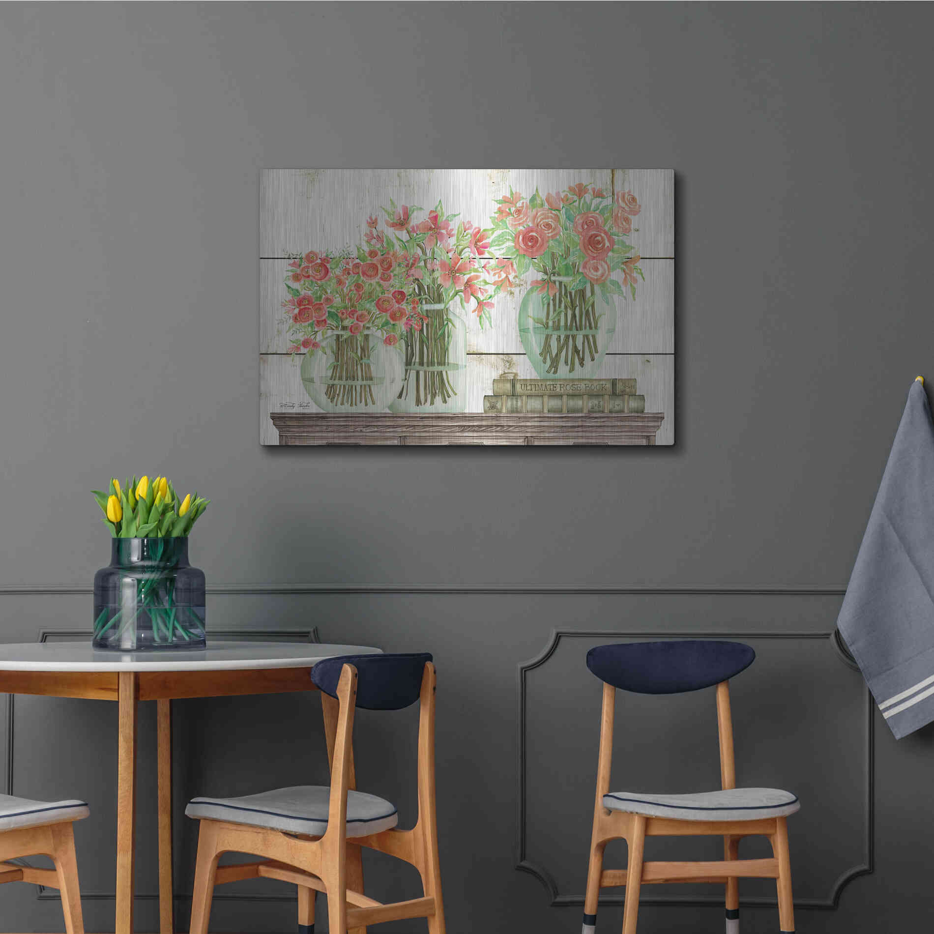 Luxe Metal Art 'Trio of Flowers' by Cindy Jacobs, Metal Wall Art,36x24