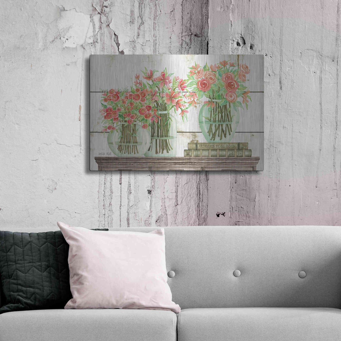 Luxe Metal Art 'Trio of Flowers' by Cindy Jacobs, Metal Wall Art,36x24