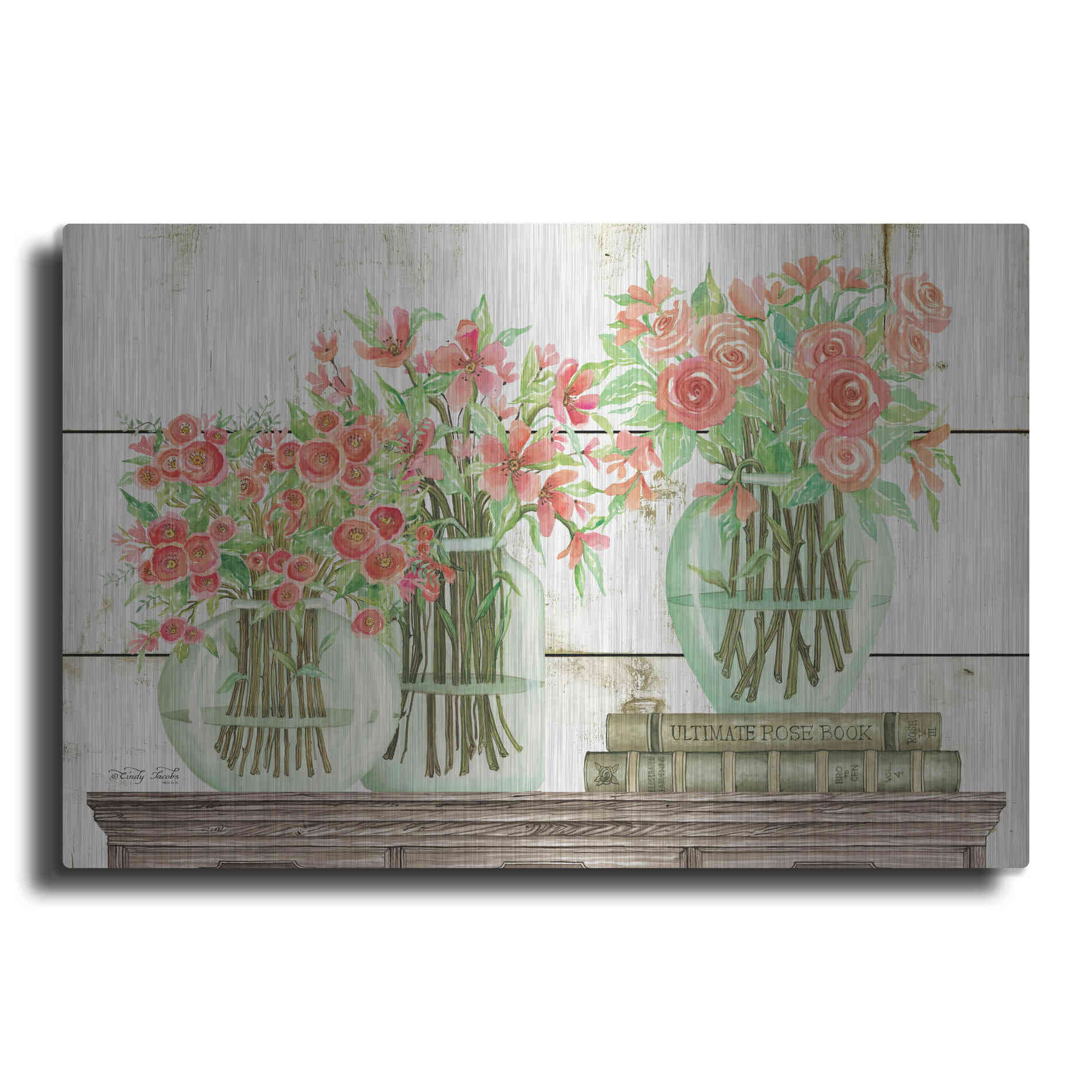 Luxe Metal Art 'Trio of Flowers' by Cindy Jacobs, Metal Wall Art
