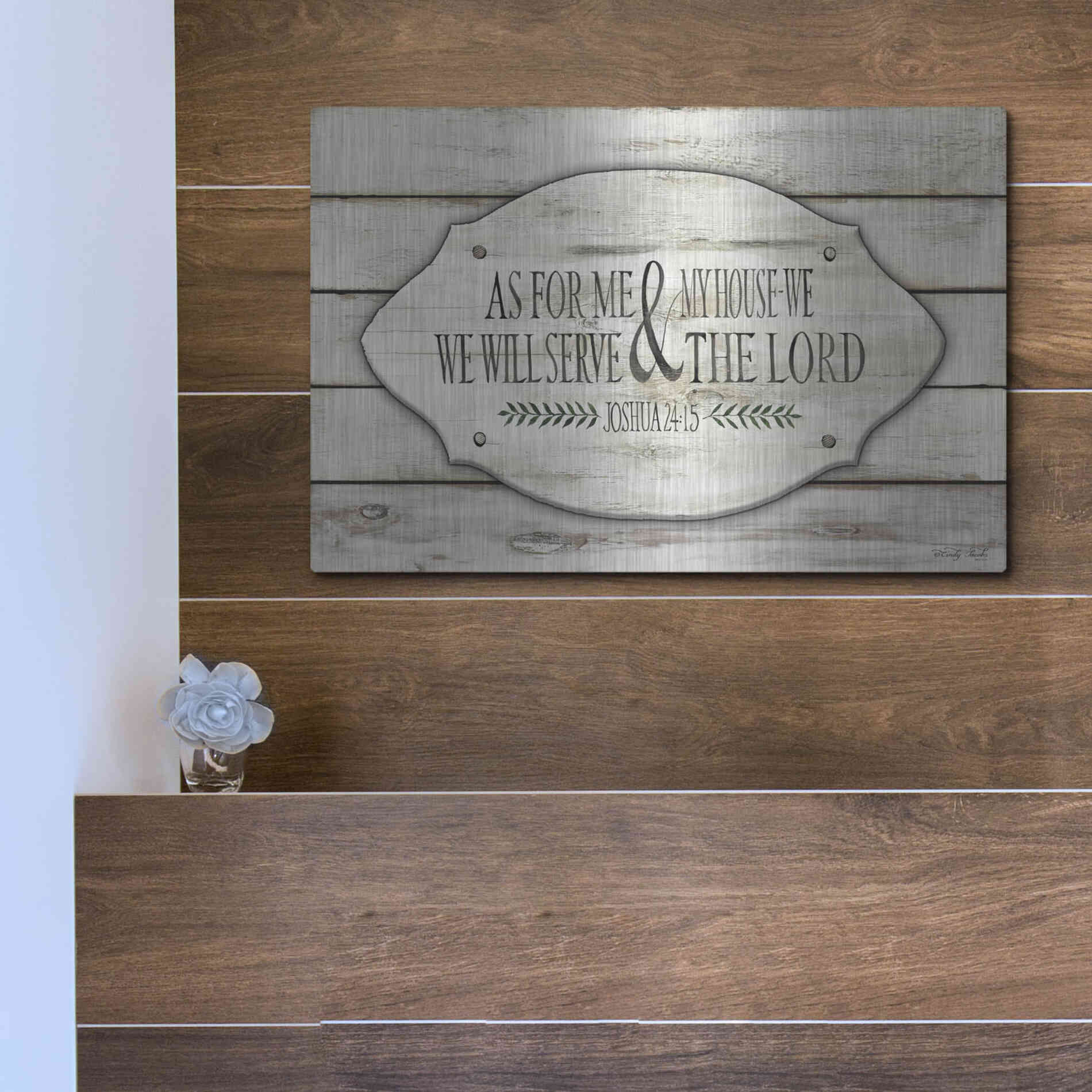 Luxe Metal Art 'As for Me and My House' by Cindy Jacobs, Metal Wall Art,16x12