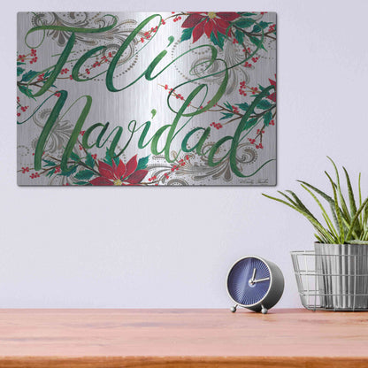 Luxe Metal Art 'Feliz Navidad' by Cindy Jacobs, Metal Wall Art,16x12