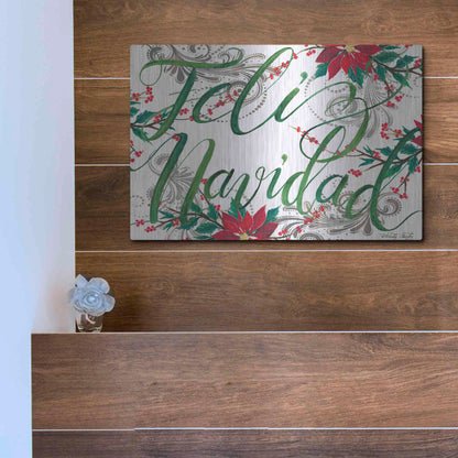 Luxe Metal Art 'Feliz Navidad' by Cindy Jacobs, Metal Wall Art,16x12