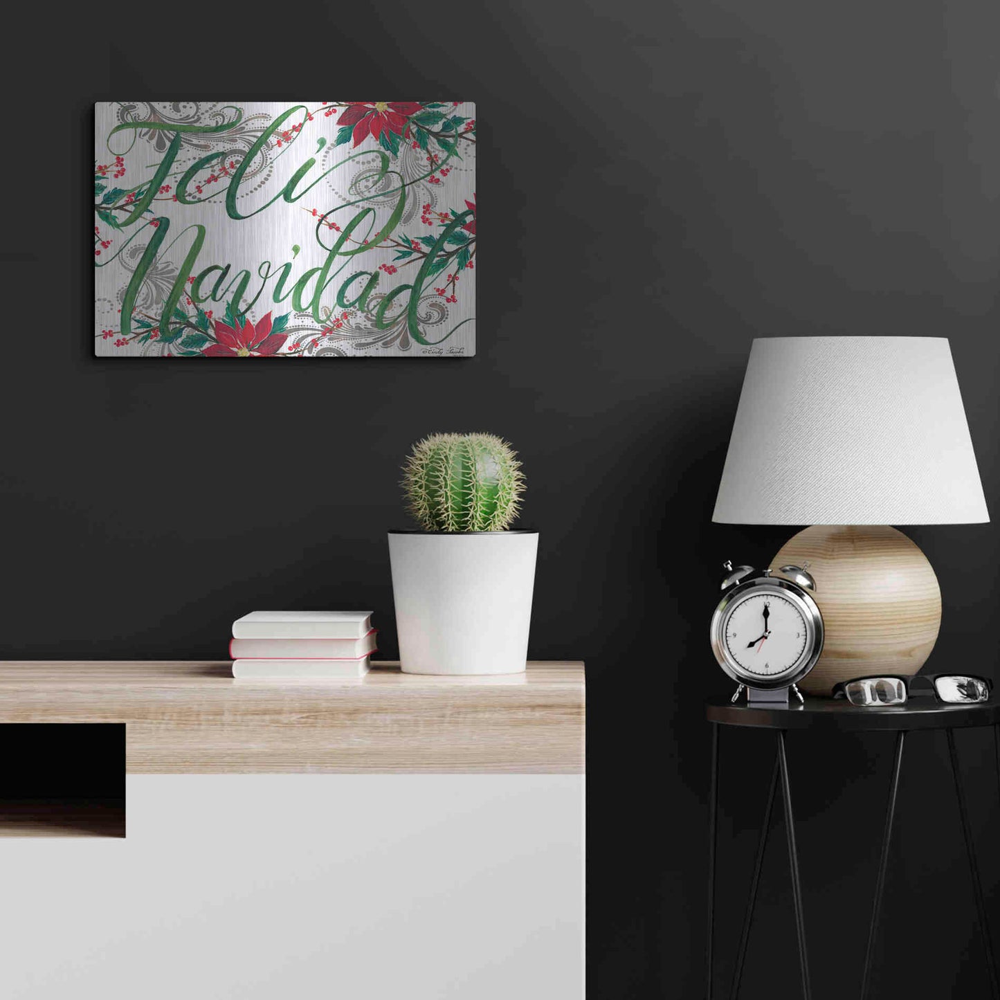Luxe Metal Art 'Feliz Navidad' by Cindy Jacobs, Metal Wall Art,24x16