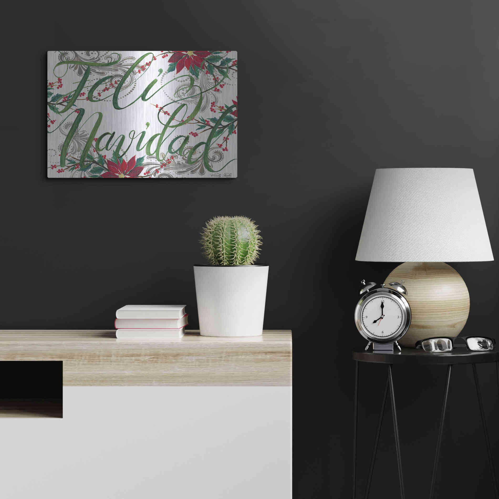 Luxe Metal Art 'Feliz Navidad' by Cindy Jacobs, Metal Wall Art,24x16