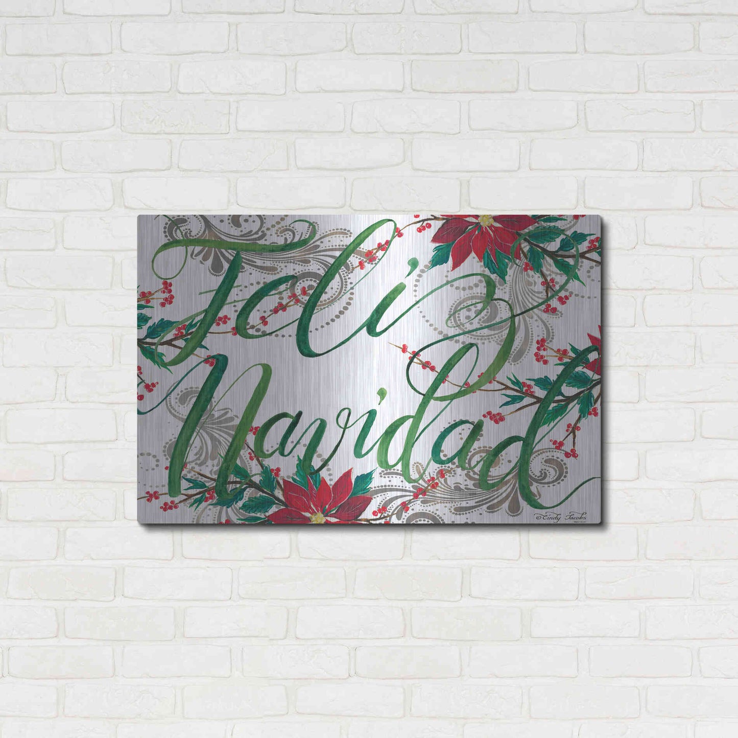 Luxe Metal Art 'Feliz Navidad' by Cindy Jacobs, Metal Wall Art,36x24