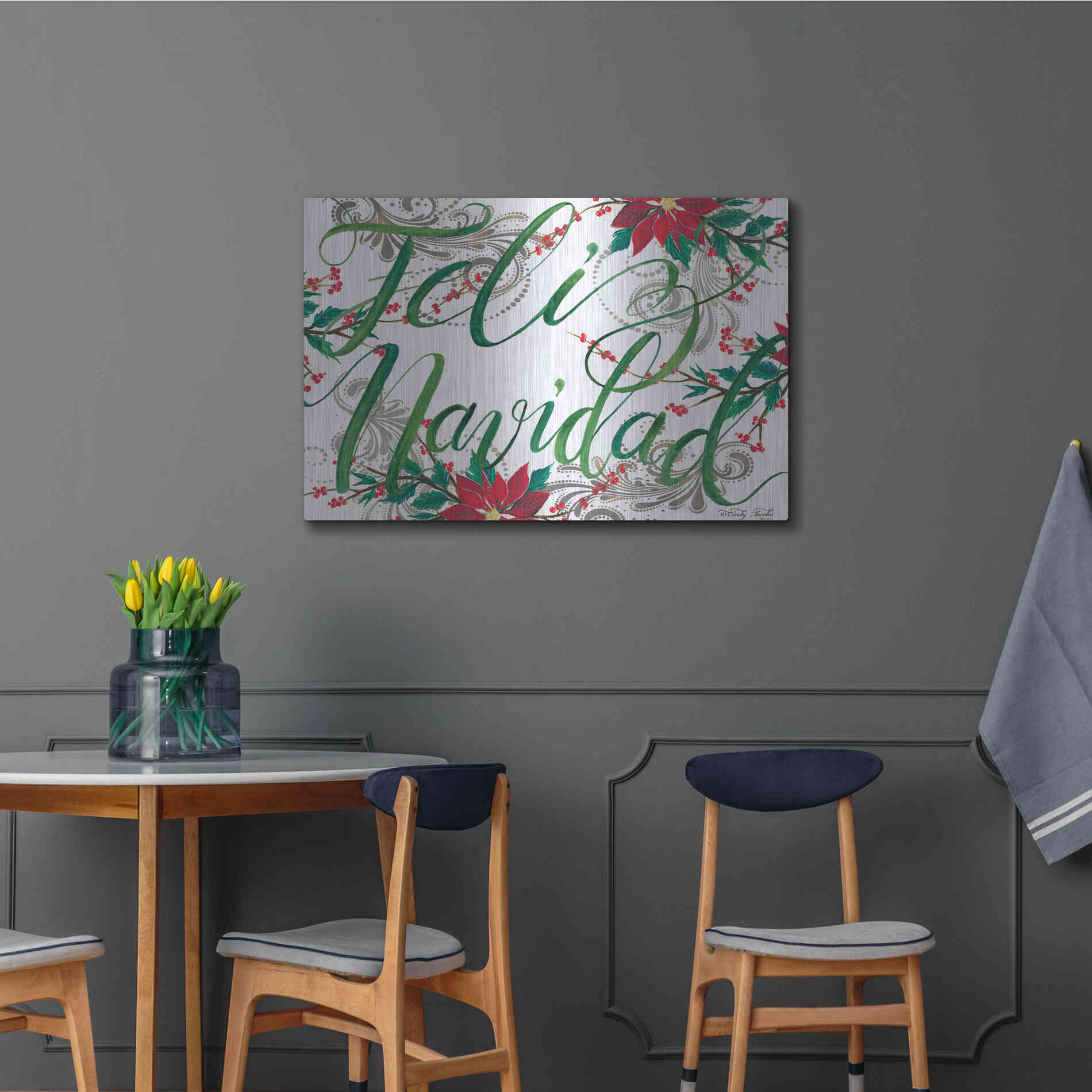 Luxe Metal Art 'Feliz Navidad' by Cindy Jacobs, Metal Wall Art,36x24