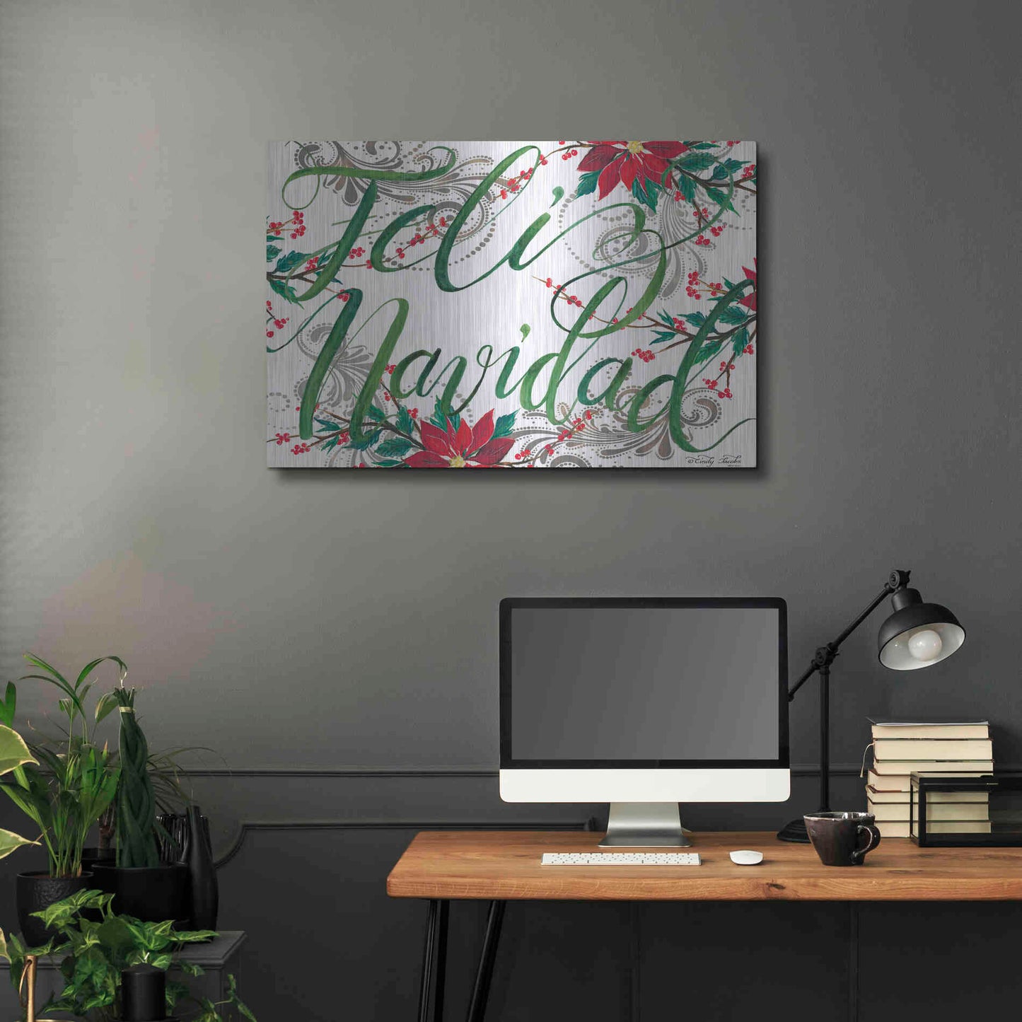 Luxe Metal Art 'Feliz Navidad' by Cindy Jacobs, Metal Wall Art,36x24