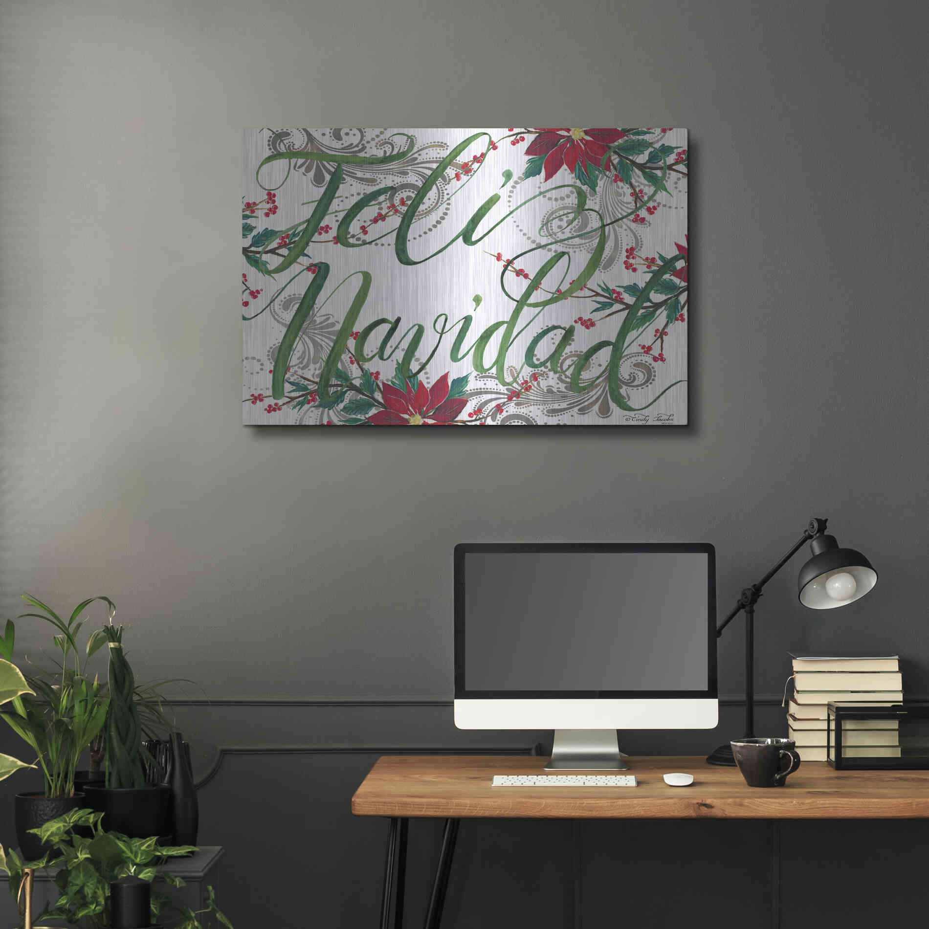 Luxe Metal Art 'Feliz Navidad' by Cindy Jacobs, Metal Wall Art,36x24