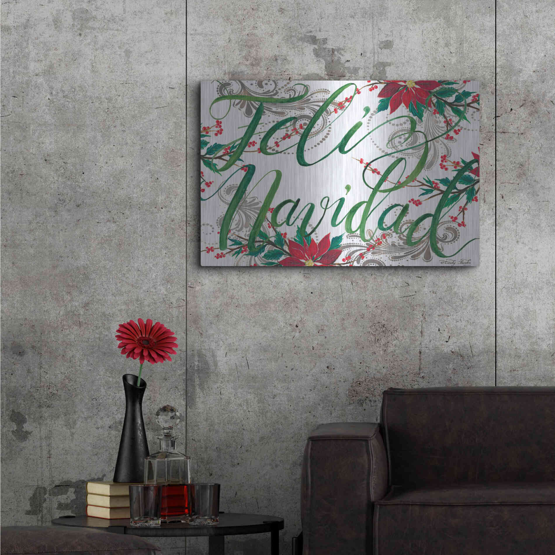 Luxe Metal Art 'Feliz Navidad' by Cindy Jacobs, Metal Wall Art,36x24