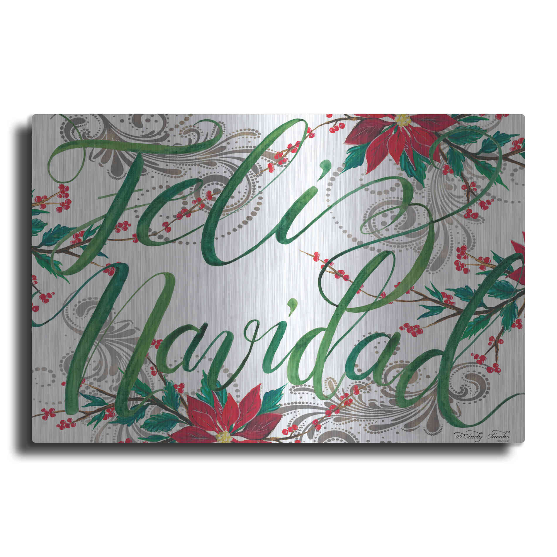 Luxe Metal Art 'Feliz Navidad' by Cindy Jacobs, Metal Wall Art