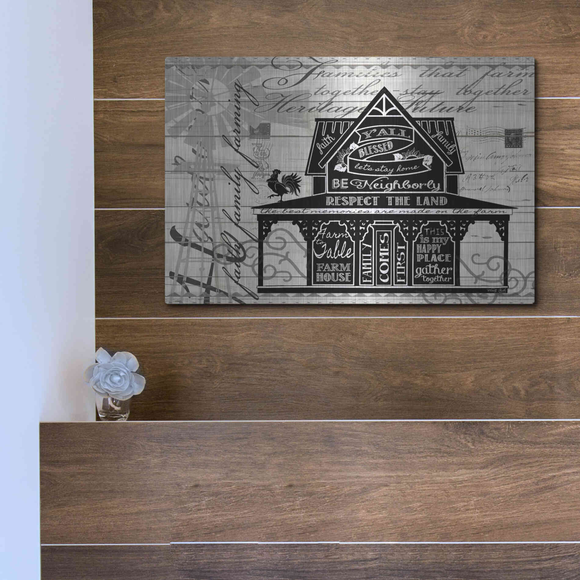 Luxe Metal Art 'Y'all Blessed Farmhouse' by Cindy Jacobs, Metal Wall Art,16x12