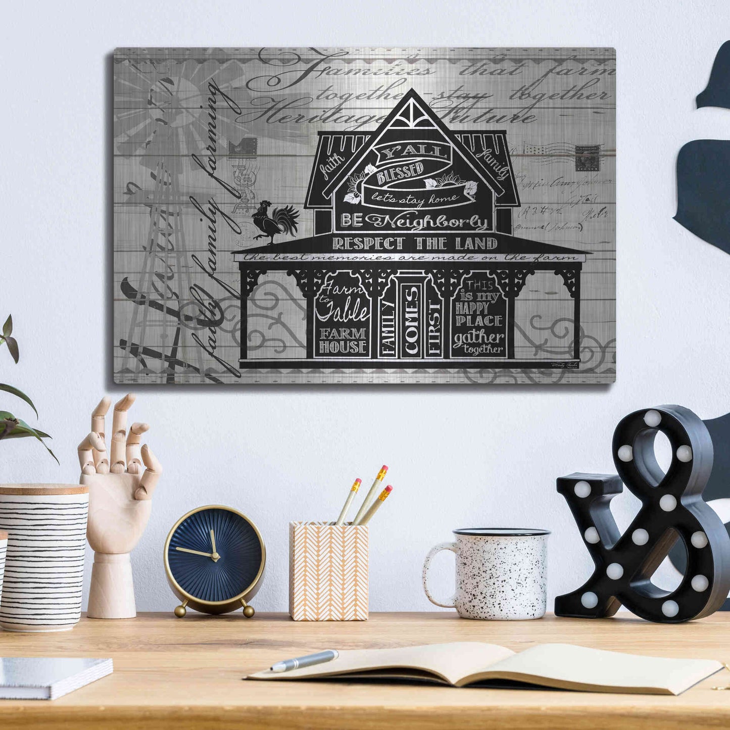 Luxe Metal Art 'Y'all Blessed Farmhouse' by Cindy Jacobs, Metal Wall Art,16x12