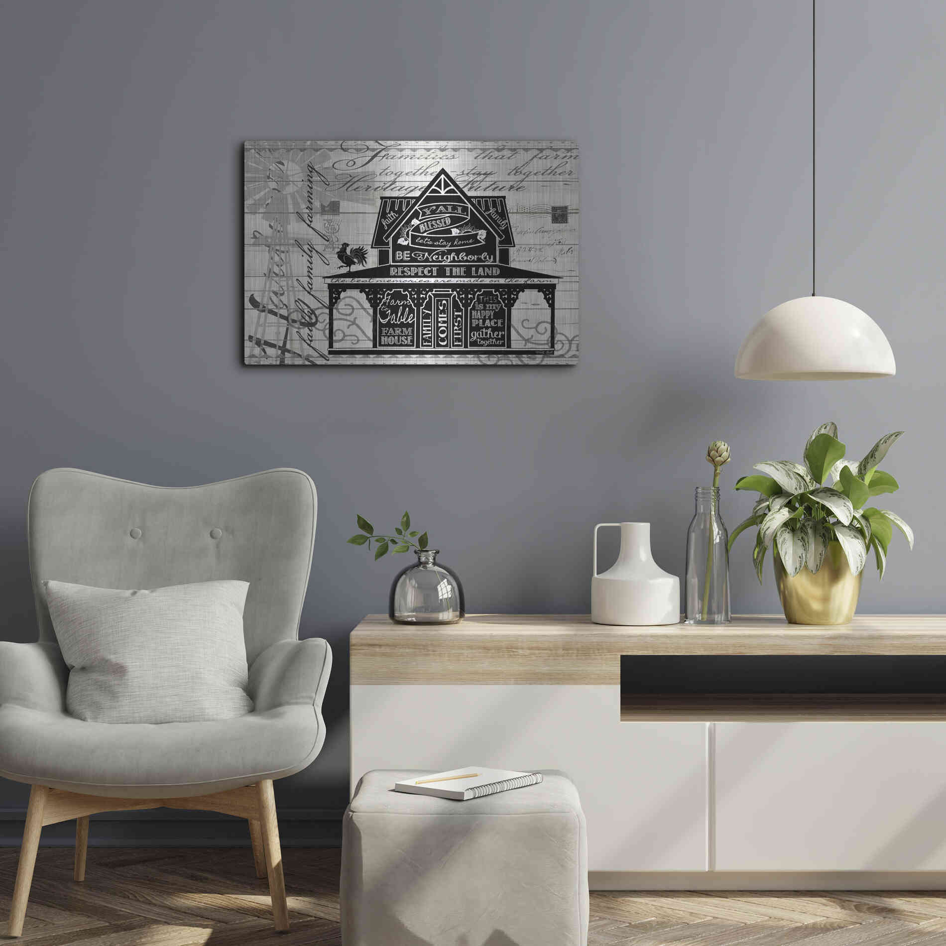 Luxe Metal Art 'Y'all Blessed Farmhouse' by Cindy Jacobs, Metal Wall Art,24x16