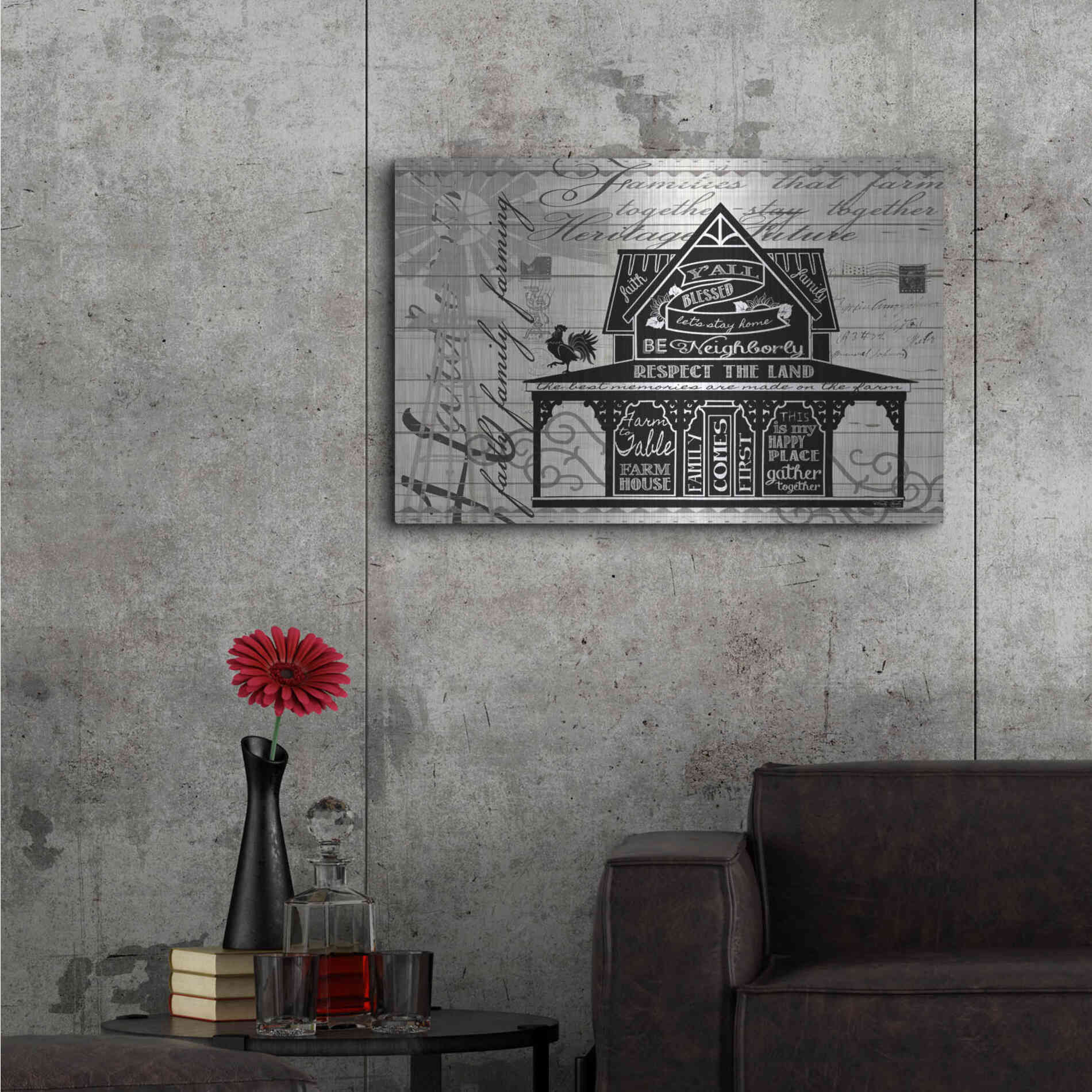 Luxe Metal Art 'Y'all Blessed Farmhouse' by Cindy Jacobs, Metal Wall Art,36x24