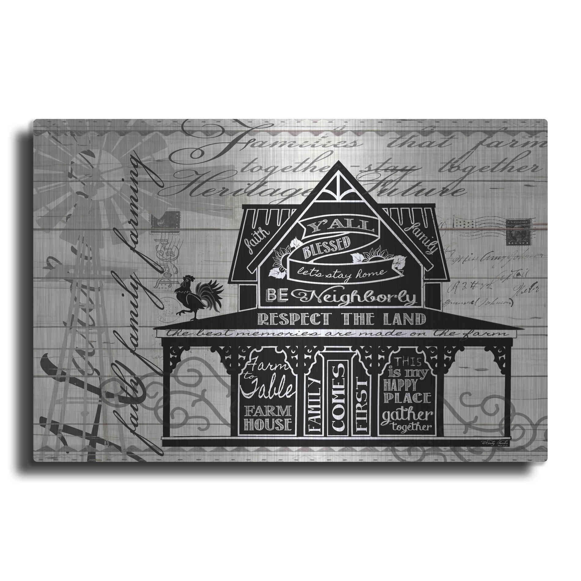 Luxe Metal Art 'Y'all Blessed Farmhouse' by Cindy Jacobs, Metal Wall Art