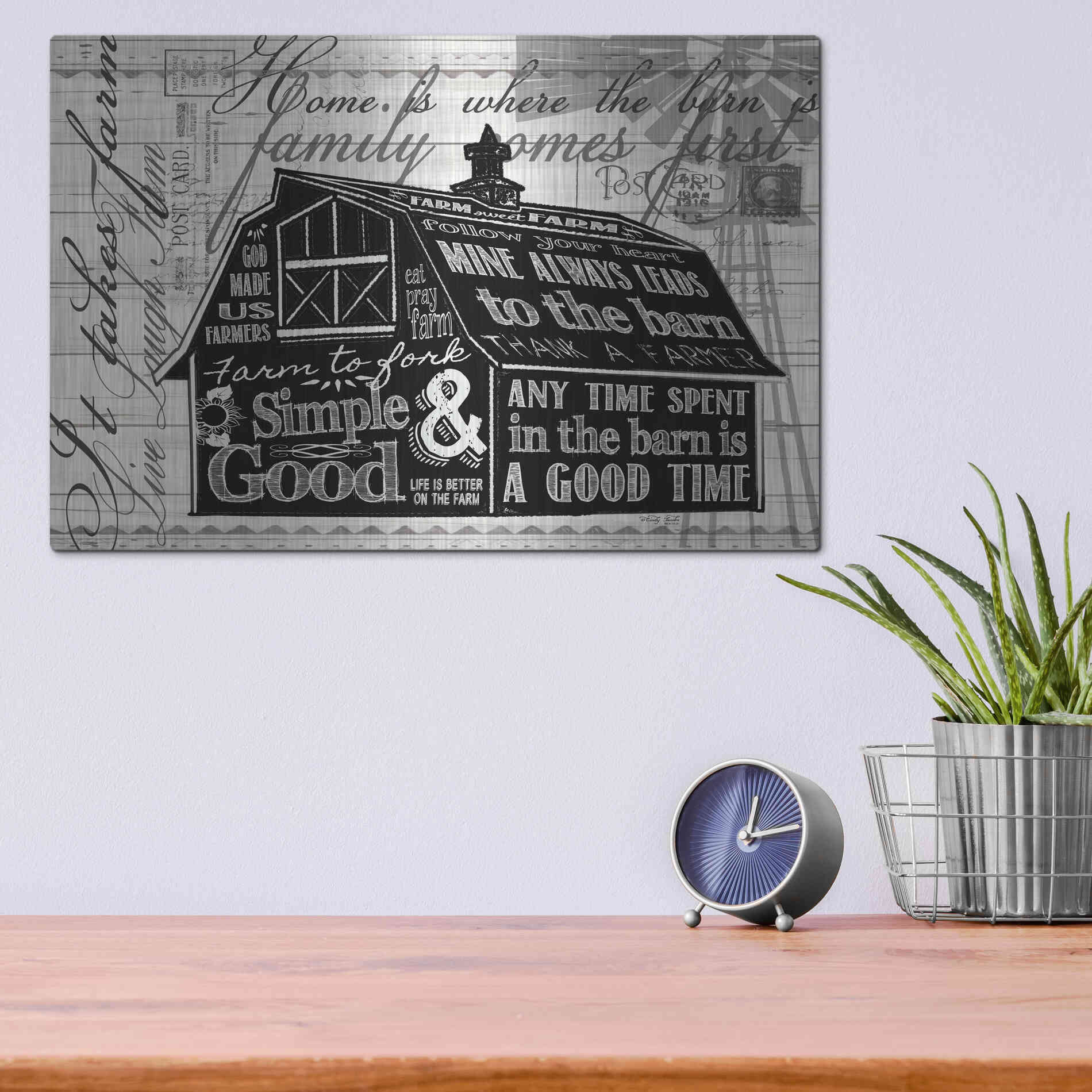Luxe Metal Art 'Simple & Good Barn' by Cindy Jacobs, Metal Wall Art,16x12