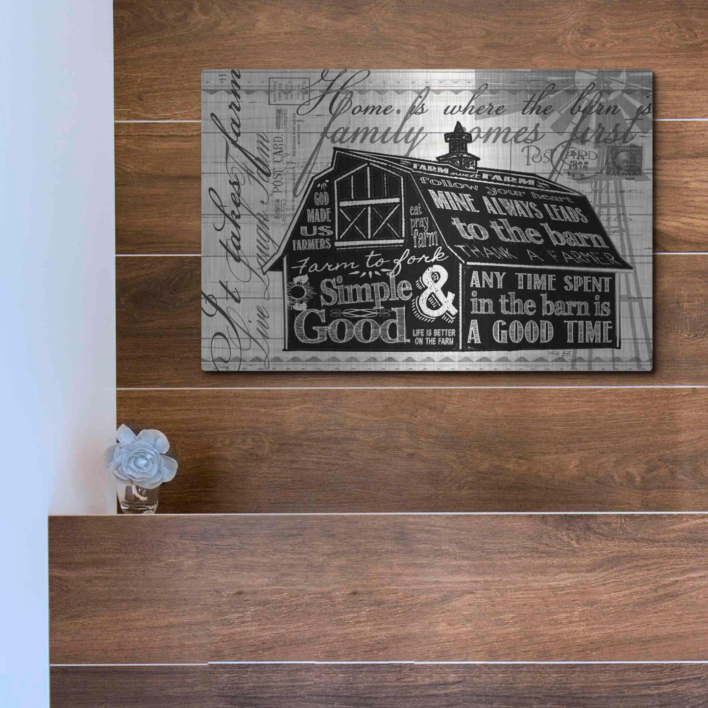 Luxe Metal Art 'Simple & Good Barn' by Cindy Jacobs, Metal Wall Art,16x12