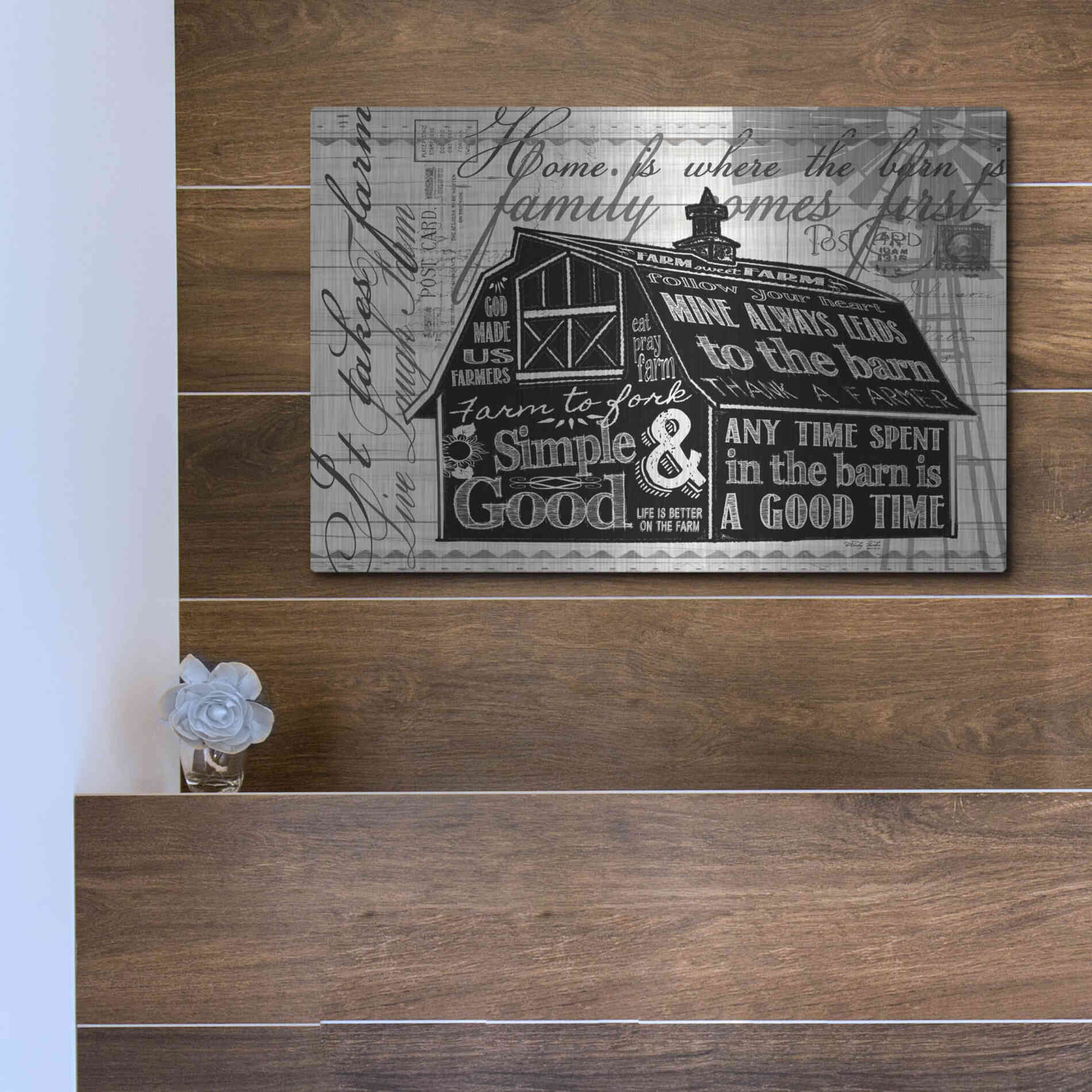 Luxe Metal Art 'Simple & Good Barn' by Cindy Jacobs, Metal Wall Art,16x12