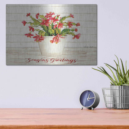 Luxe Metal Art 'Christmas Cactus - Season's Greetings' by Cindy Jacobs, Metal Wall Art,16x12