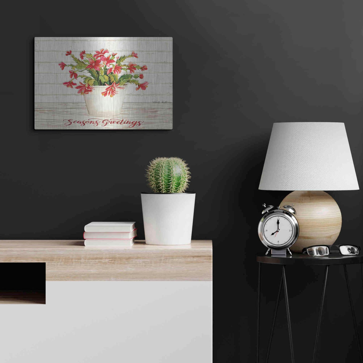 Luxe Metal Art 'Christmas Cactus - Season's Greetings' by Cindy Jacobs, Metal Wall Art,24x16