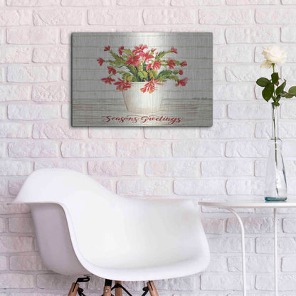 Luxe Metal Art 'Christmas Cactus - Season's Greetings' by Cindy Jacobs, Metal Wall Art,24x16