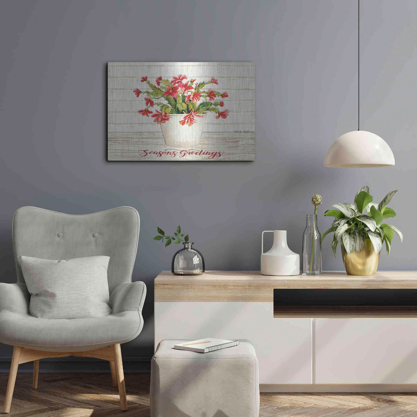 Luxe Metal Art 'Christmas Cactus - Season's Greetings' by Cindy Jacobs, Metal Wall Art,24x16