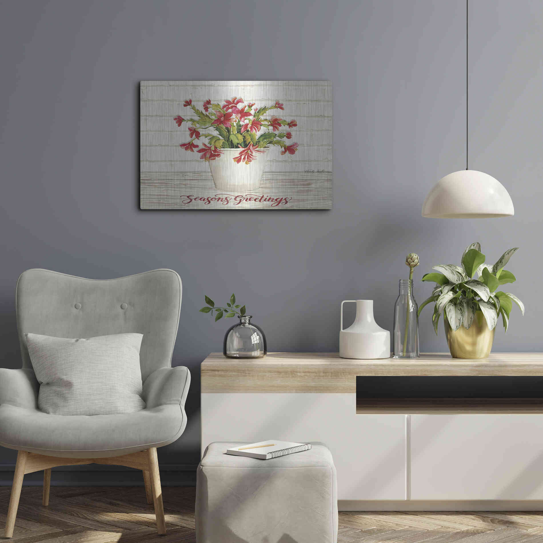 Luxe Metal Art 'Christmas Cactus - Season's Greetings' by Cindy Jacobs, Metal Wall Art,24x16