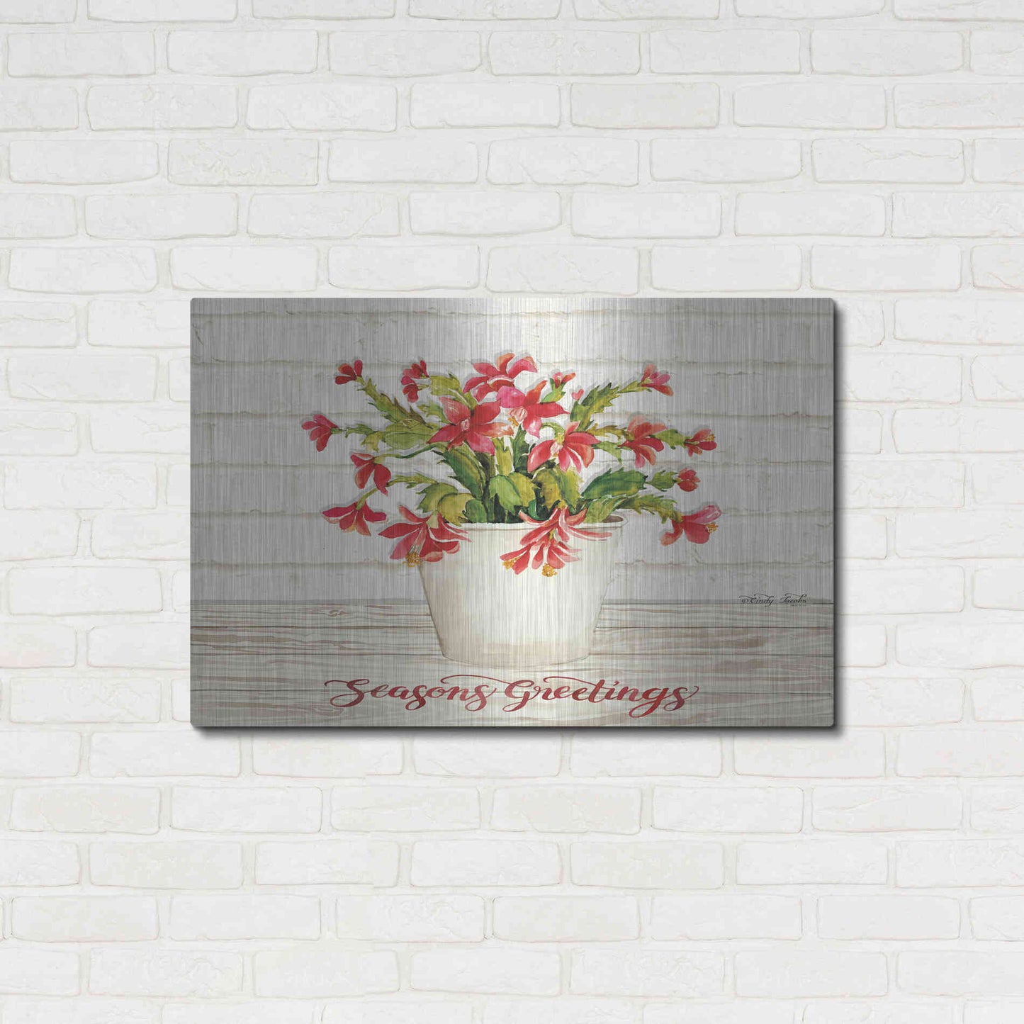 Luxe Metal Art 'Christmas Cactus - Season's Greetings' by Cindy Jacobs, Metal Wall Art,36x24