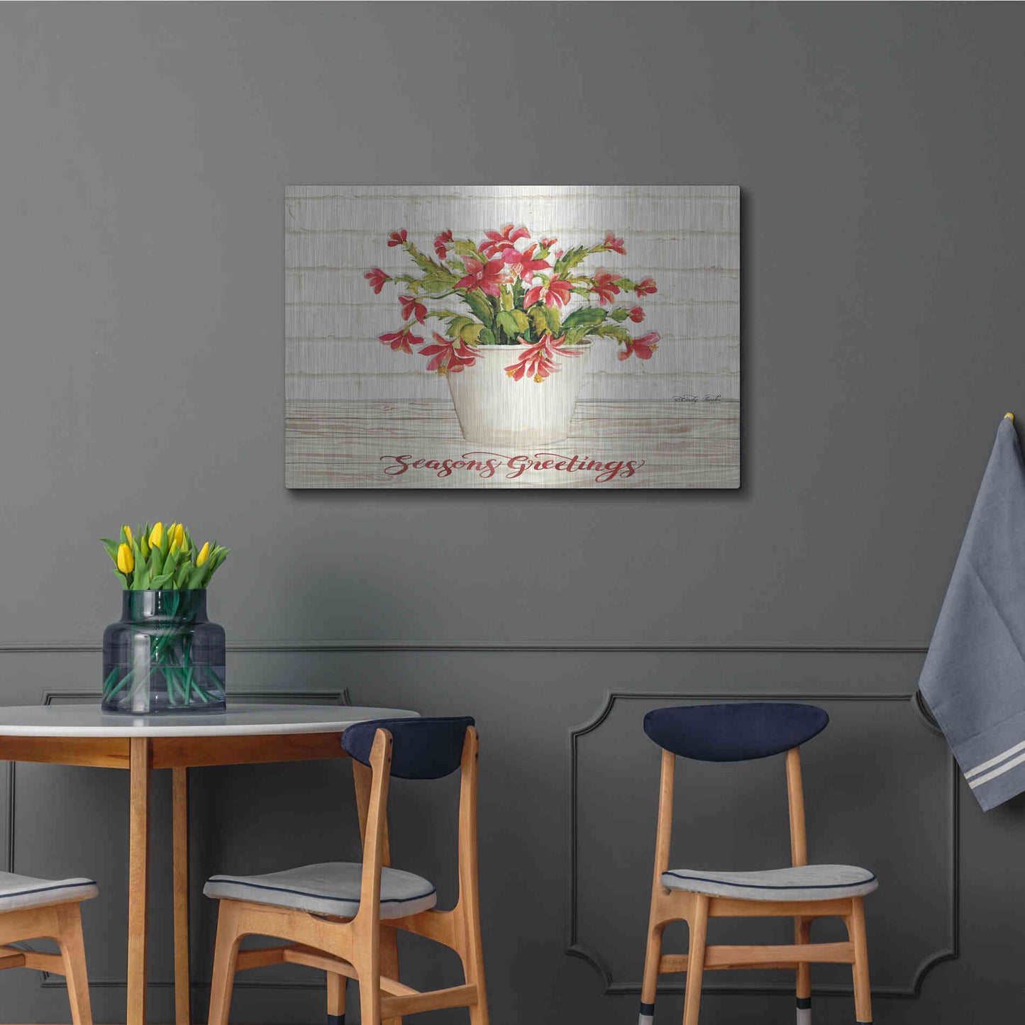 Luxe Metal Art 'Christmas Cactus - Season's Greetings' by Cindy Jacobs, Metal Wall Art,36x24