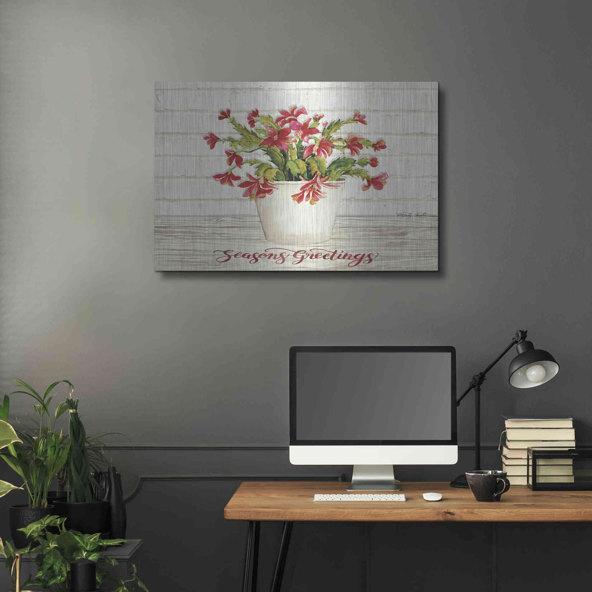 Luxe Metal Art 'Christmas Cactus - Season's Greetings' by Cindy Jacobs, Metal Wall Art,36x24