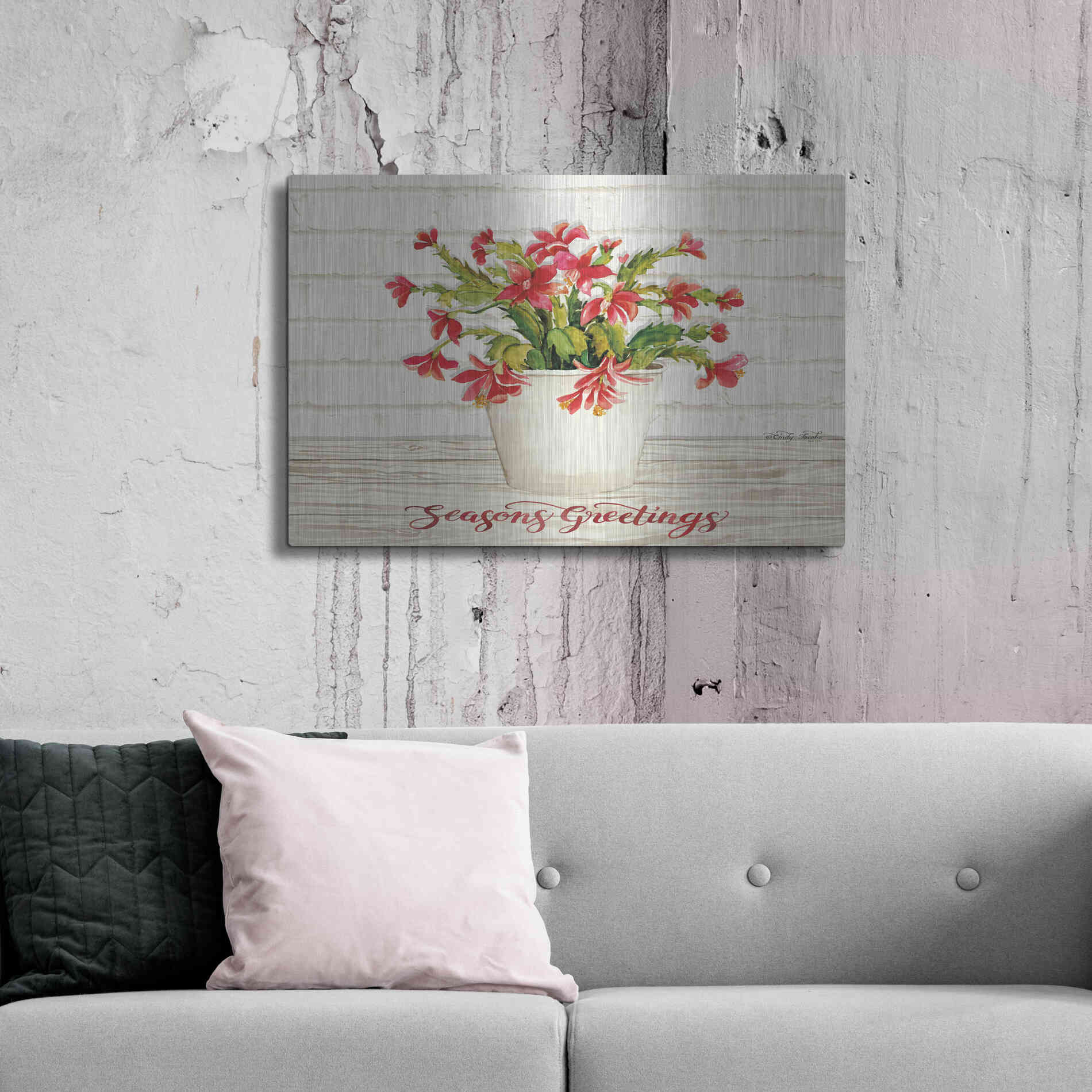 Luxe Metal Art 'Christmas Cactus - Season's Greetings' by Cindy Jacobs, Metal Wall Art,36x24