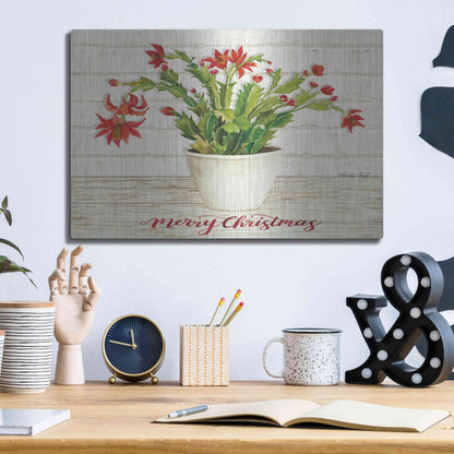 Luxe Metal Art 'Christmas Cactus - Merry Christmas' by Cindy Jacobs, Metal Wall Art,16x12