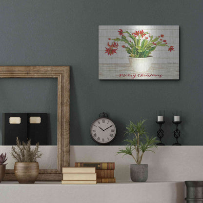 Luxe Metal Art 'Christmas Cactus - Merry Christmas' by Cindy Jacobs, Metal Wall Art,16x12