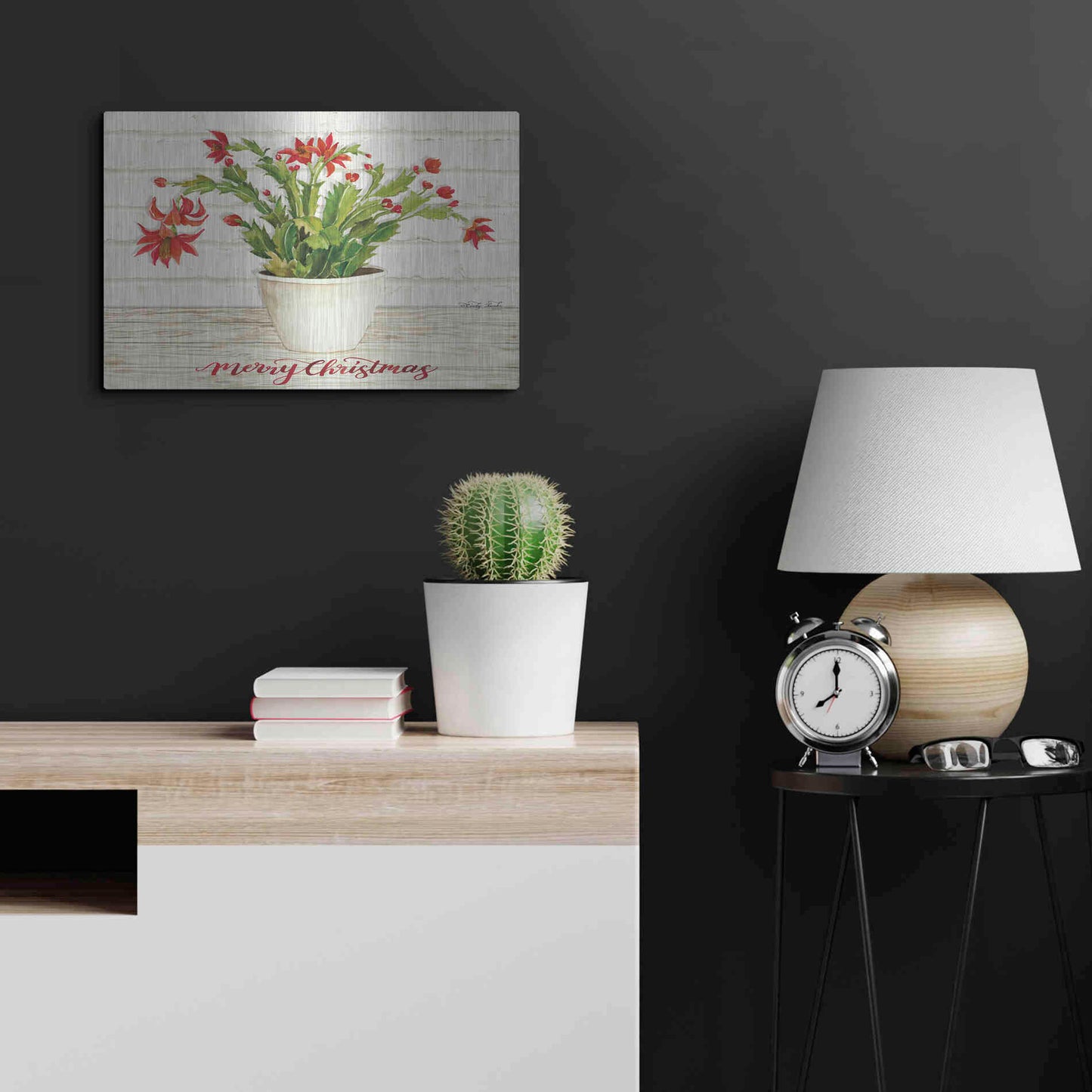 Luxe Metal Art 'Christmas Cactus - Merry Christmas' by Cindy Jacobs, Metal Wall Art,24x16