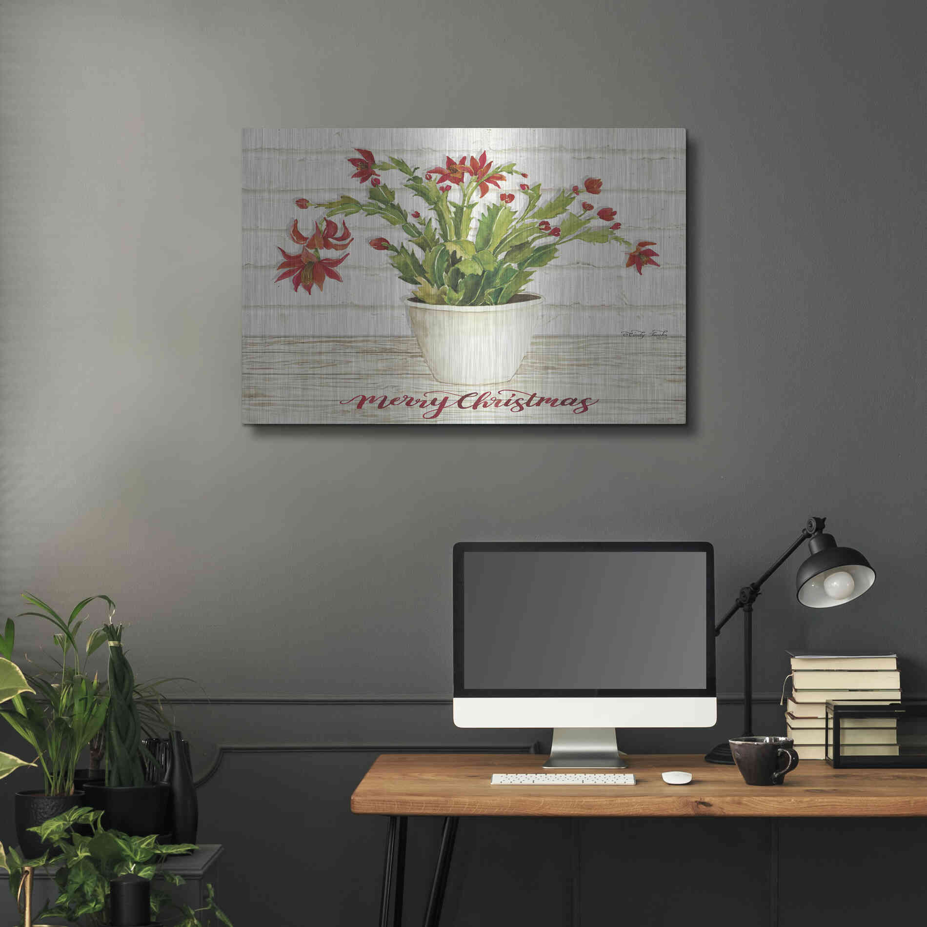 Luxe Metal Art 'Christmas Cactus - Merry Christmas' by Cindy Jacobs, Metal Wall Art,36x24