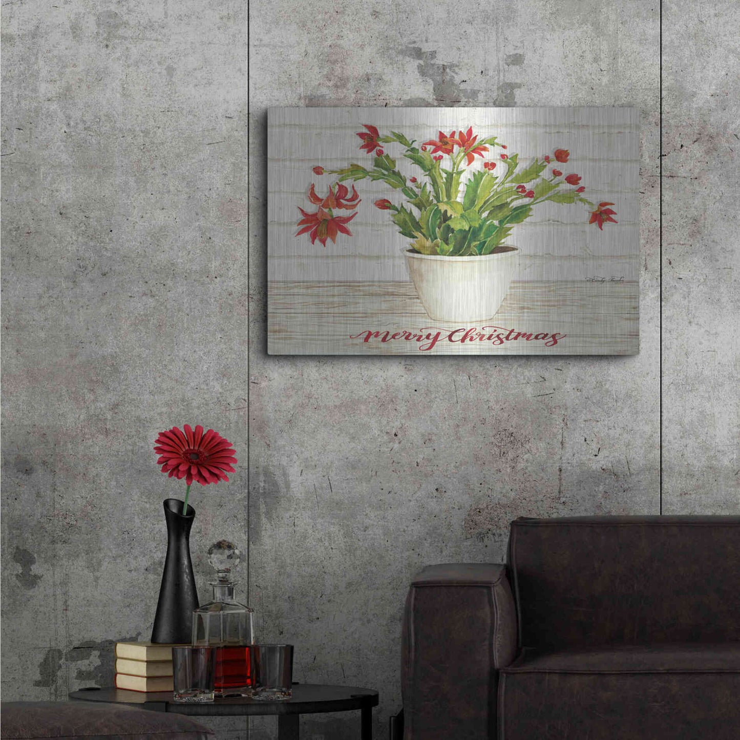 Luxe Metal Art 'Christmas Cactus - Merry Christmas' by Cindy Jacobs, Metal Wall Art,36x24