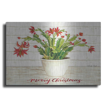 Luxe Metal Art 'Christmas Cactus - Merry Christmas' by Cindy Jacobs, Metal Wall Art