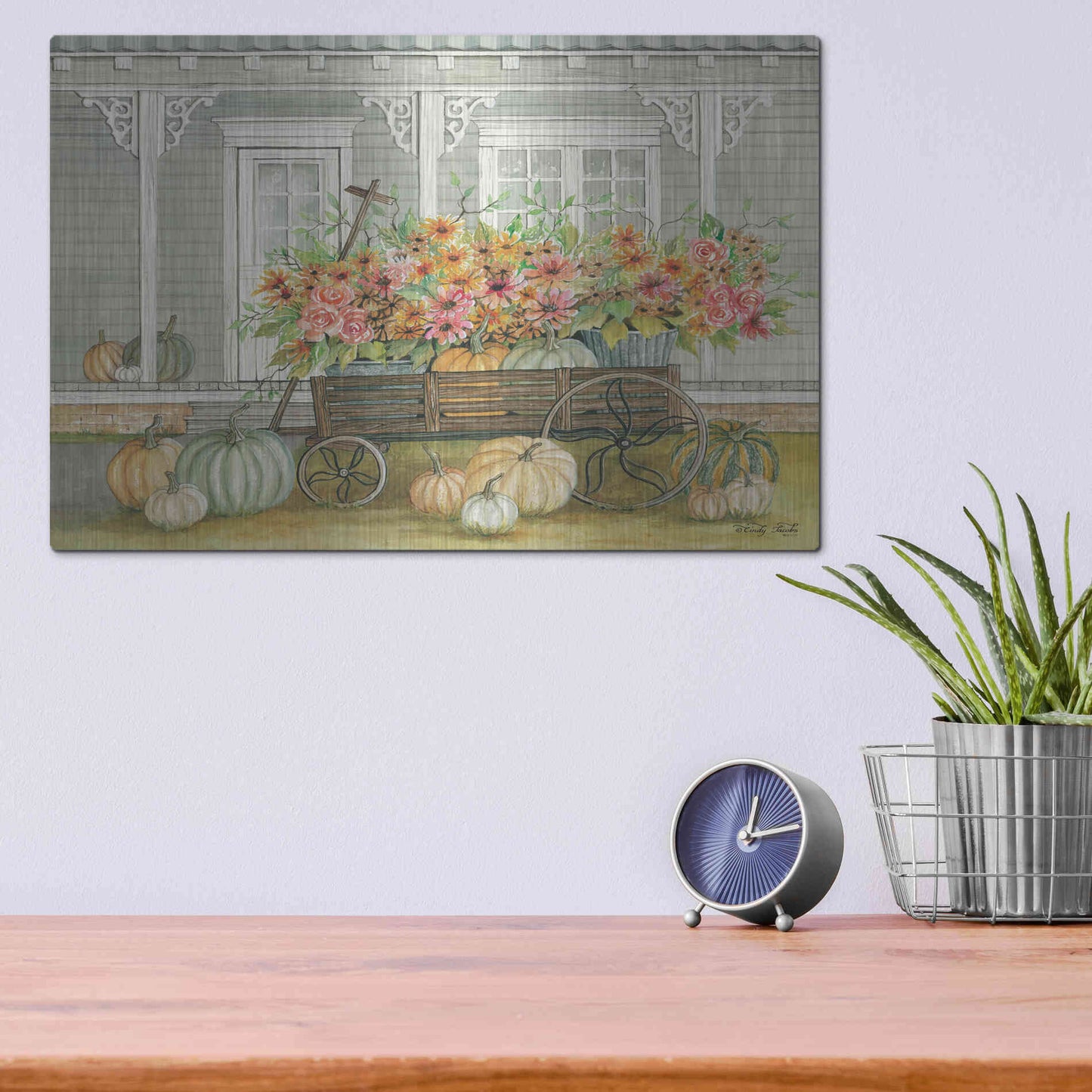 Luxe Metal Art 'Fall Wagon' by Cindy Jacobs, Metal Wall Art,16x12