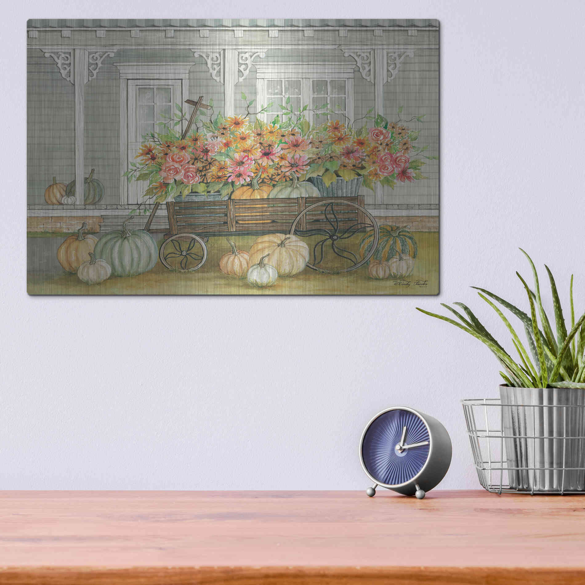 Luxe Metal Art 'Fall Wagon' by Cindy Jacobs, Metal Wall Art,16x12