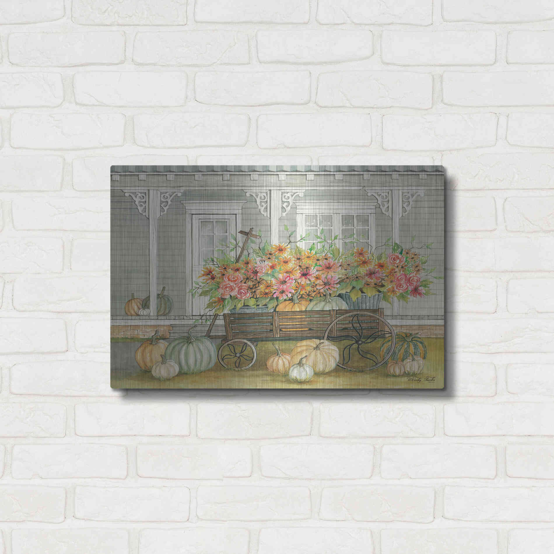 Luxe Metal Art 'Fall Wagon' by Cindy Jacobs, Metal Wall Art,24x16