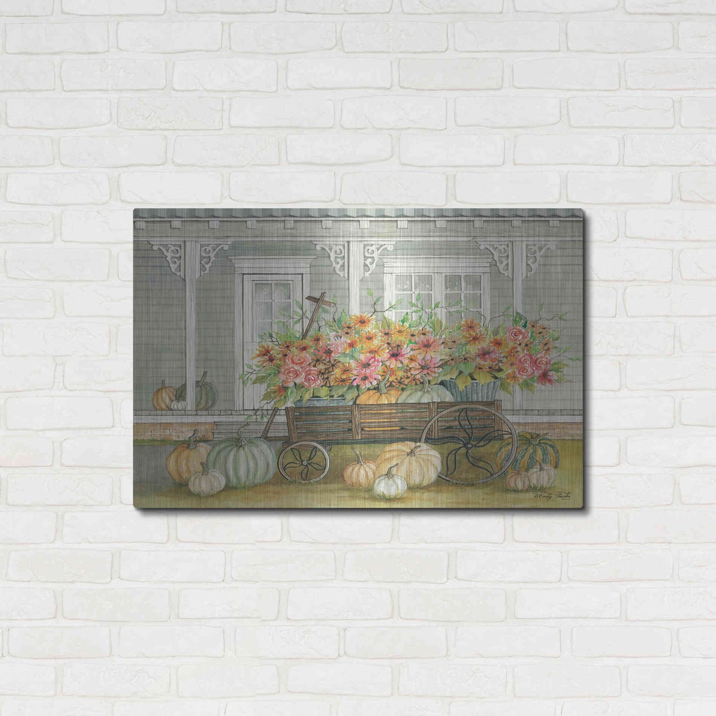 Luxe Metal Art 'Fall Wagon' by Cindy Jacobs, Metal Wall Art,36x24