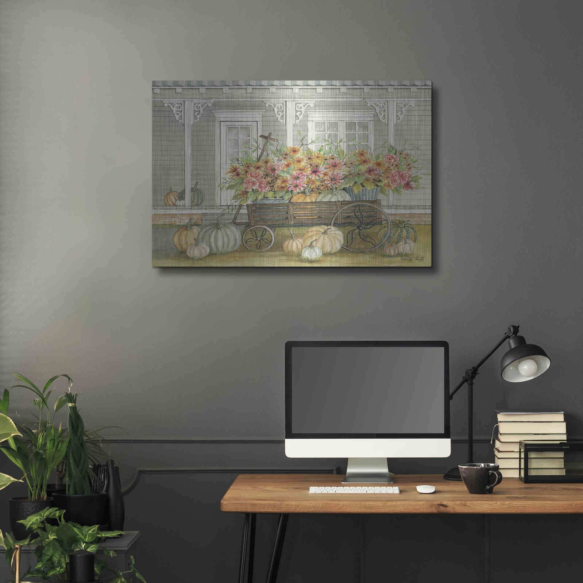 Luxe Metal Art 'Fall Wagon' by Cindy Jacobs, Metal Wall Art,36x24