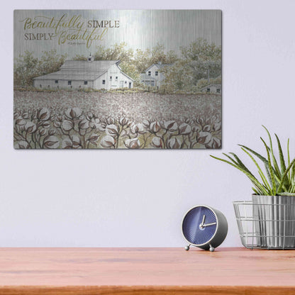 Luxe Metal Art 'Beautifully Simple Cotton Farm' by Cindy Jacobs, Metal Wall Art,16x12