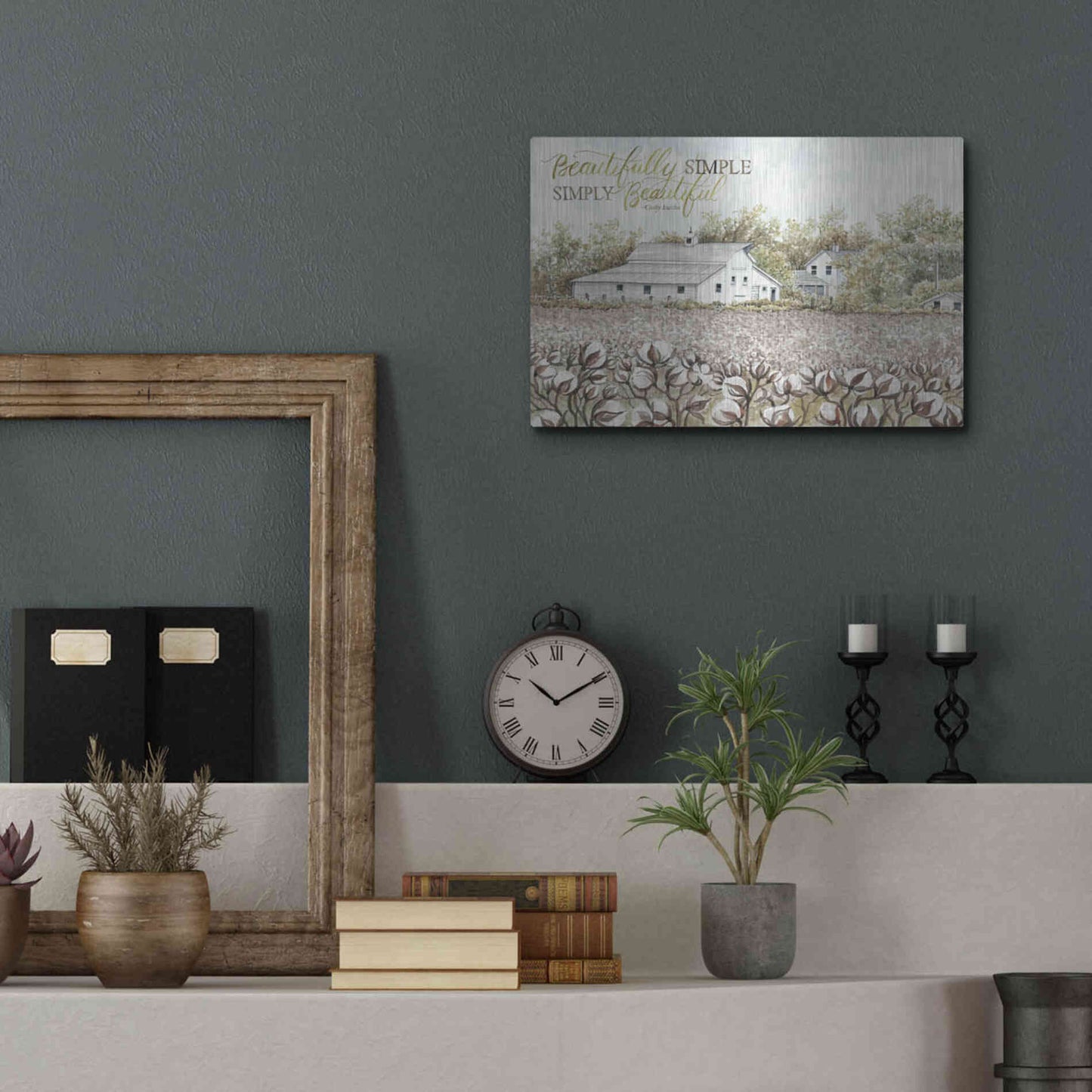 Luxe Metal Art 'Beautifully Simple Cotton Farm' by Cindy Jacobs, Metal Wall Art,16x12