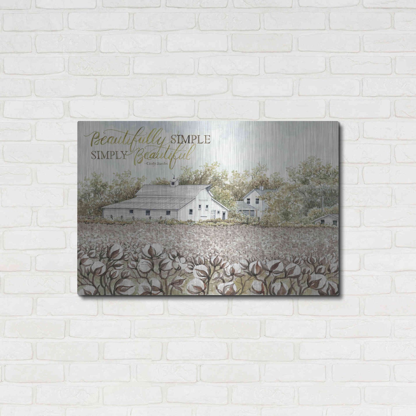 Luxe Metal Art 'Beautifully Simple Cotton Farm' by Cindy Jacobs, Metal Wall Art,36x24