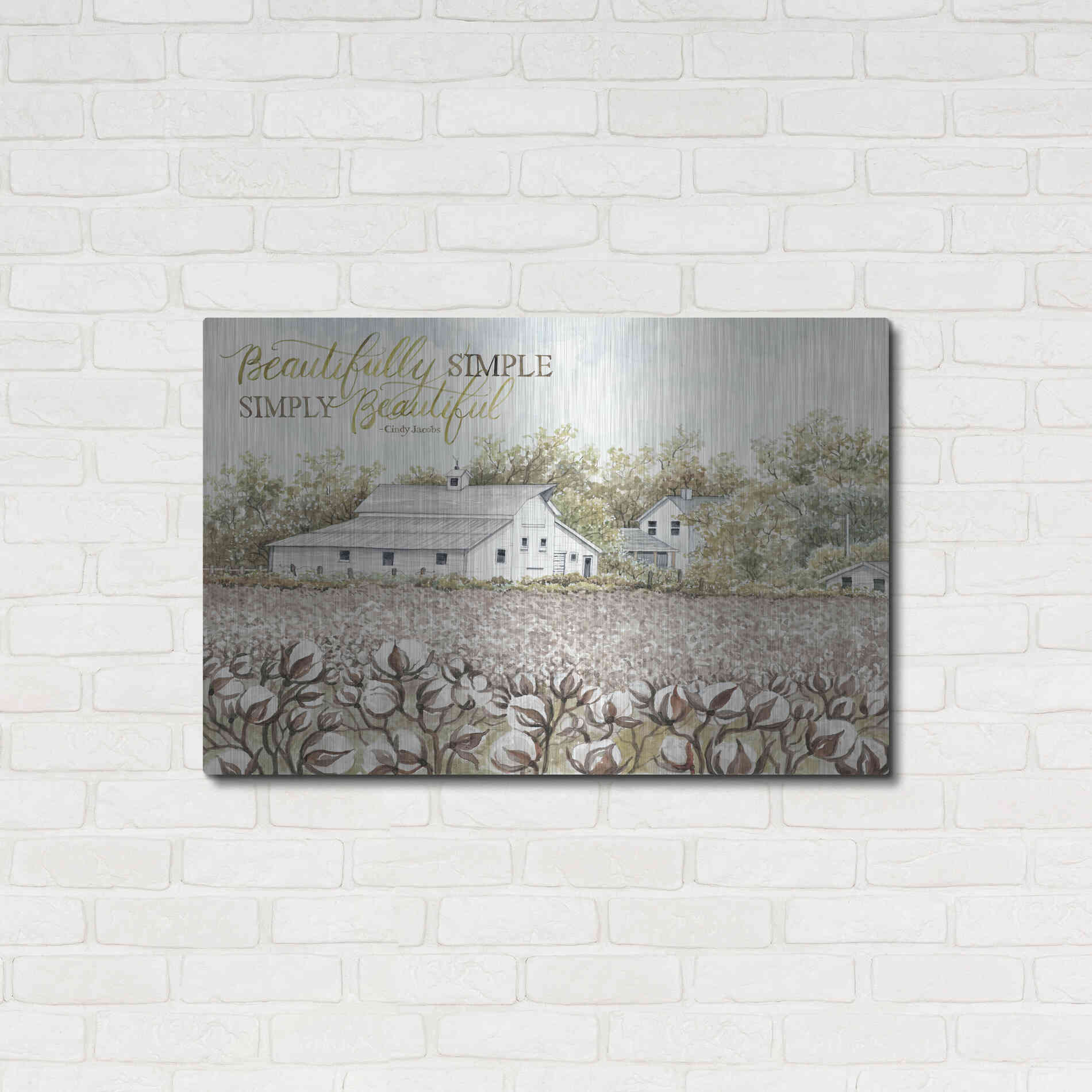 Luxe Metal Art 'Beautifully Simple Cotton Farm' by Cindy Jacobs, Metal Wall Art,36x24