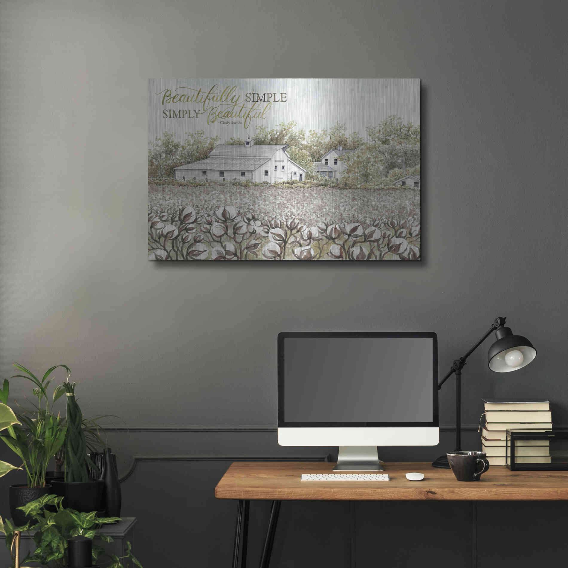 Luxe Metal Art 'Beautifully Simple Cotton Farm' by Cindy Jacobs, Metal Wall Art,36x24